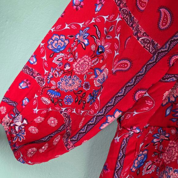 Cato Womens Red Blue Floral Paisley Print Tie Front Kimono Top Size XL - Picture 4 of 8